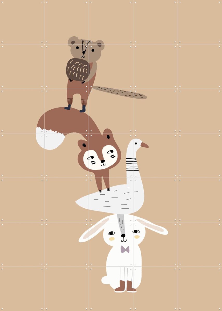 IXXI Animal Tower, Little Otja - 100 x 140 cm - Gratis ophangtool - Grote wanddecoratie en posters - Grafisch Ontwerp, Illustraties, Speels