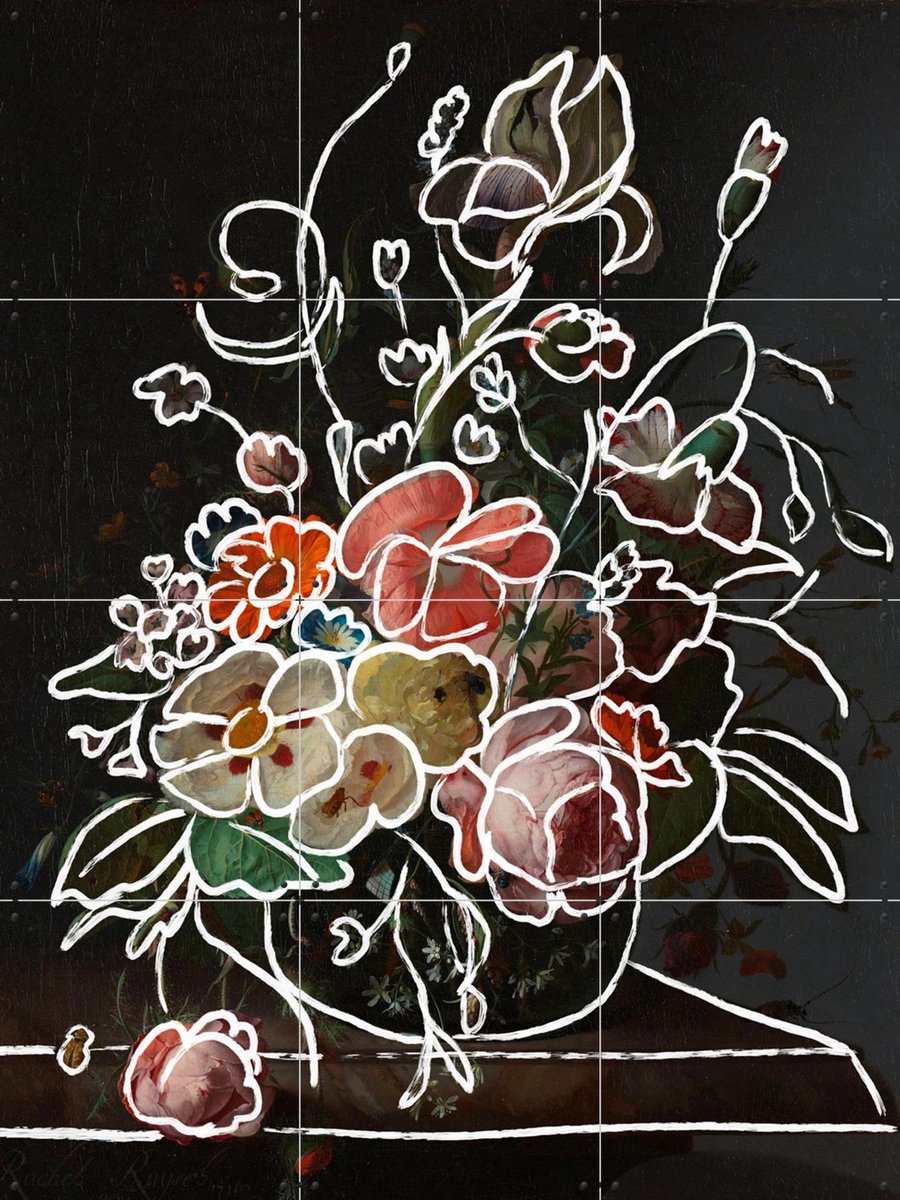 IXXI Bouquet in Strokes, The New Classics - 60 x 80 cm - Gratis ophangtool - Grote wanddecoratie en posters - Aquarel, Illustraties, Gemengde
