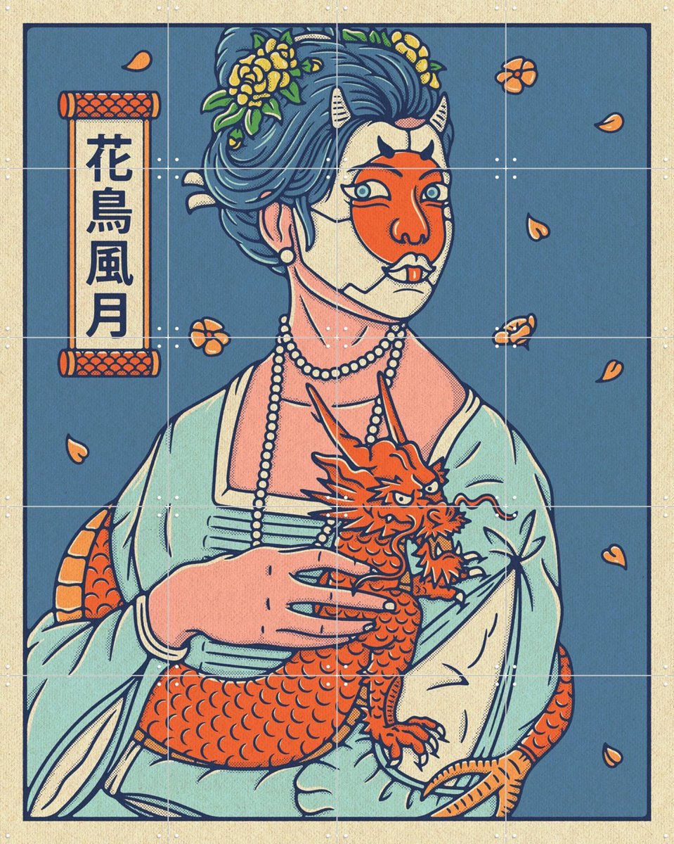 IXXI Lady with the Dragon, Ryan Ragnini - 80 x 100 cm - Gratis ophangtool - Grote wanddecoratie en posters - Grafisch Ontwerp, Illustraties