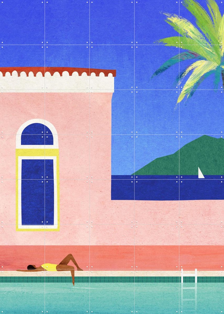 IXXI Villa Girl, Henry Rivers - 100 x 140 cm - Gratis ophangtool - Grote wanddecoratie en posters - Grafisch Ontwerp, Illustraties, Kleurrijk, Speels