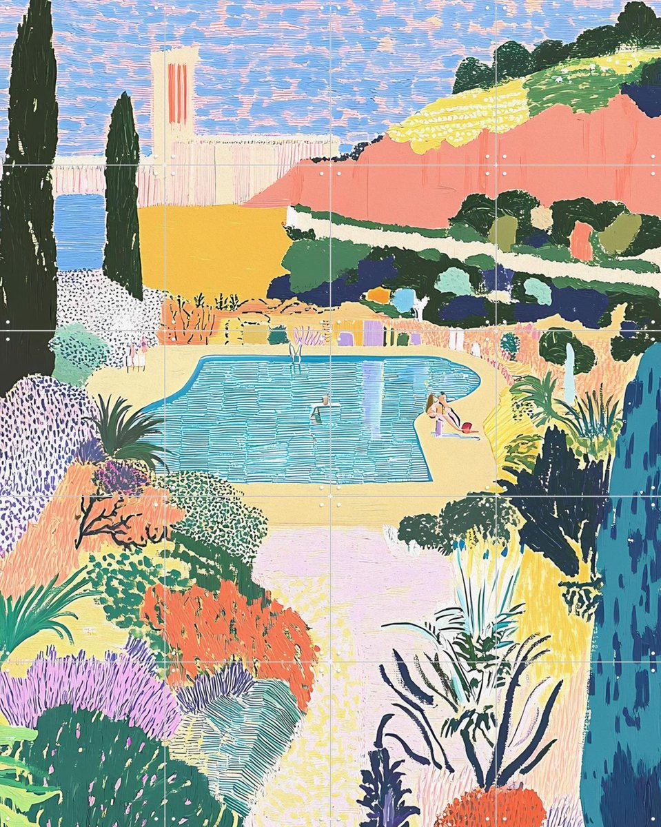 IXXI Public Pool, Artclaud - 80 x 100 cm - Gratis ophangtool - Grote wanddecoratie en posters - Abstract, Speels, Digitale Kunst, Kleurrijk