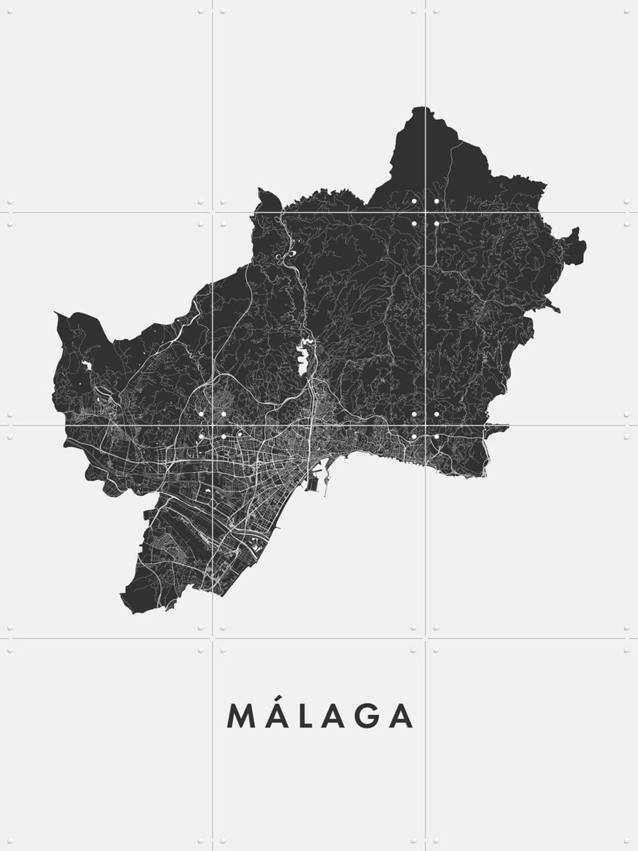 IXXI Málaga City Map, Kunst in Kaart - 60 x 80 cm - Gratis ophangtool - Grote wanddecoratie en posters - Grafisch Ontwerp, Abstract, Minimalisme