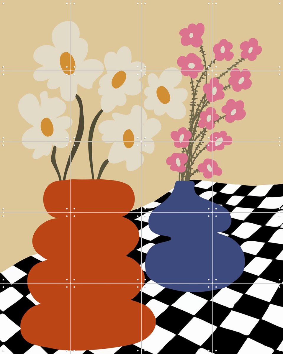 IXXI Two Blooming Pottery, Miho Art Studio & Various - 80 x 100 cm - Gratis ophangtool - Grote wanddecoratie en posters - Digitale Kunst, Geometrische