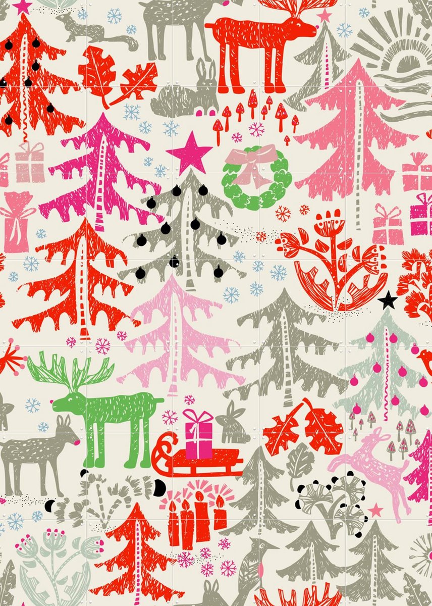 IXXI X-Mas Winter Forest Pattern, Annick & Various - 100 x 140 cm - Gratis ophangtool - Grote wanddecoratie en posters - Illustraties, Speels