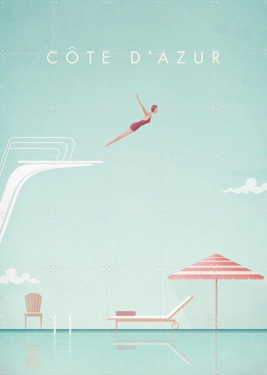 IXXI Cote d'Azur, Henry Rivers - 100 x 140 cm - Gratis ophangtool - Grote wanddecoratie en posters - Geometrische Kunst, Minimalisme, Vintage