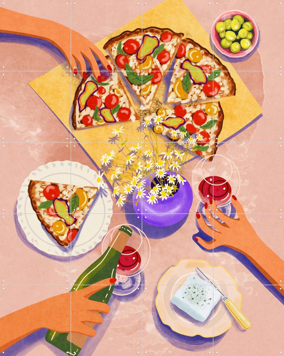 IXXI Dinner With Friends, Raissa Oltmanns - 80 x 100 cm - Gratis ophangtool - Grote wanddecoratie en posters - Speels, Grafisch Ontwerp, Illustraties
