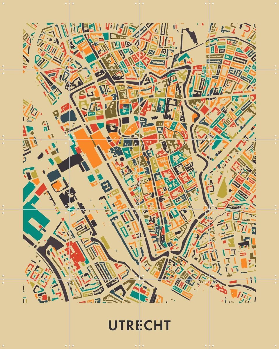 IXXI Utrecht Mosaic Map, Kunst in Kaart - 80 x 100 cm - Gratis ophangtool - Grote wanddecoratie en posters - Geometrische Kunst, Grafisch Ontwerp