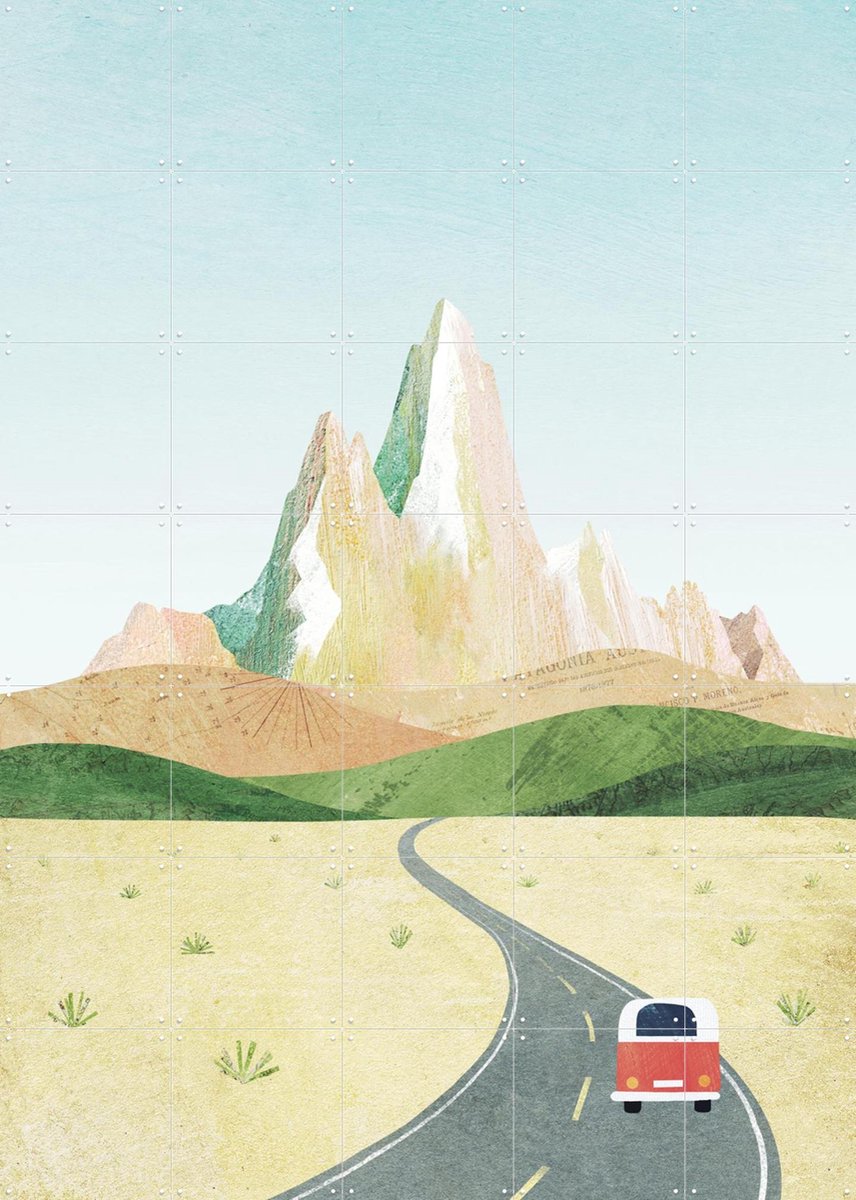 IXXI Road to Monte Fitz Roy, Henry Rivers - 100 x 140 cm - Gratis ophangtool - Grote wanddecoratie en posters - Minimalisme, Kleurrijk, Illustraties
