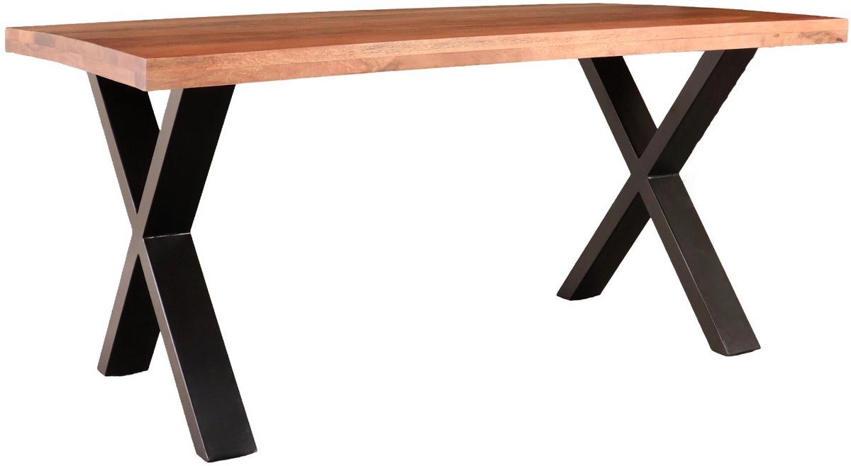 Lizzely Garden & Living Eettafel rechthoek mangohout Xavier 160cm duurzaam tafel met X-poot mango eetkamertafel rechthoekig hout bruin