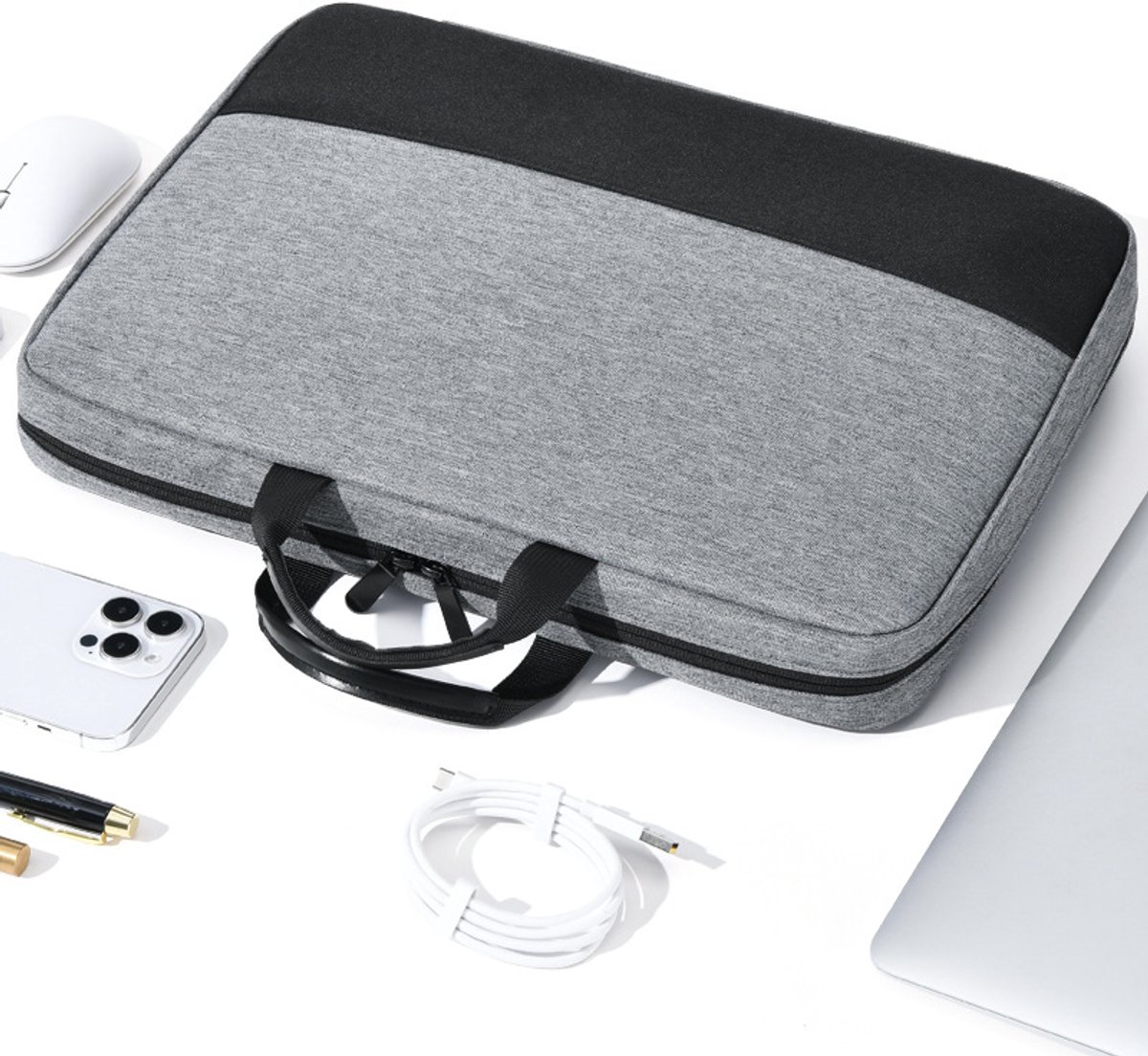 Laptoptas, Vierlaags beschermend ontwerp, met een extra groot meshvak aan de binnenkant, geschikt voor de meeste laptopformaten, waterdichte laptoptas, grijs, 13,3 inch.