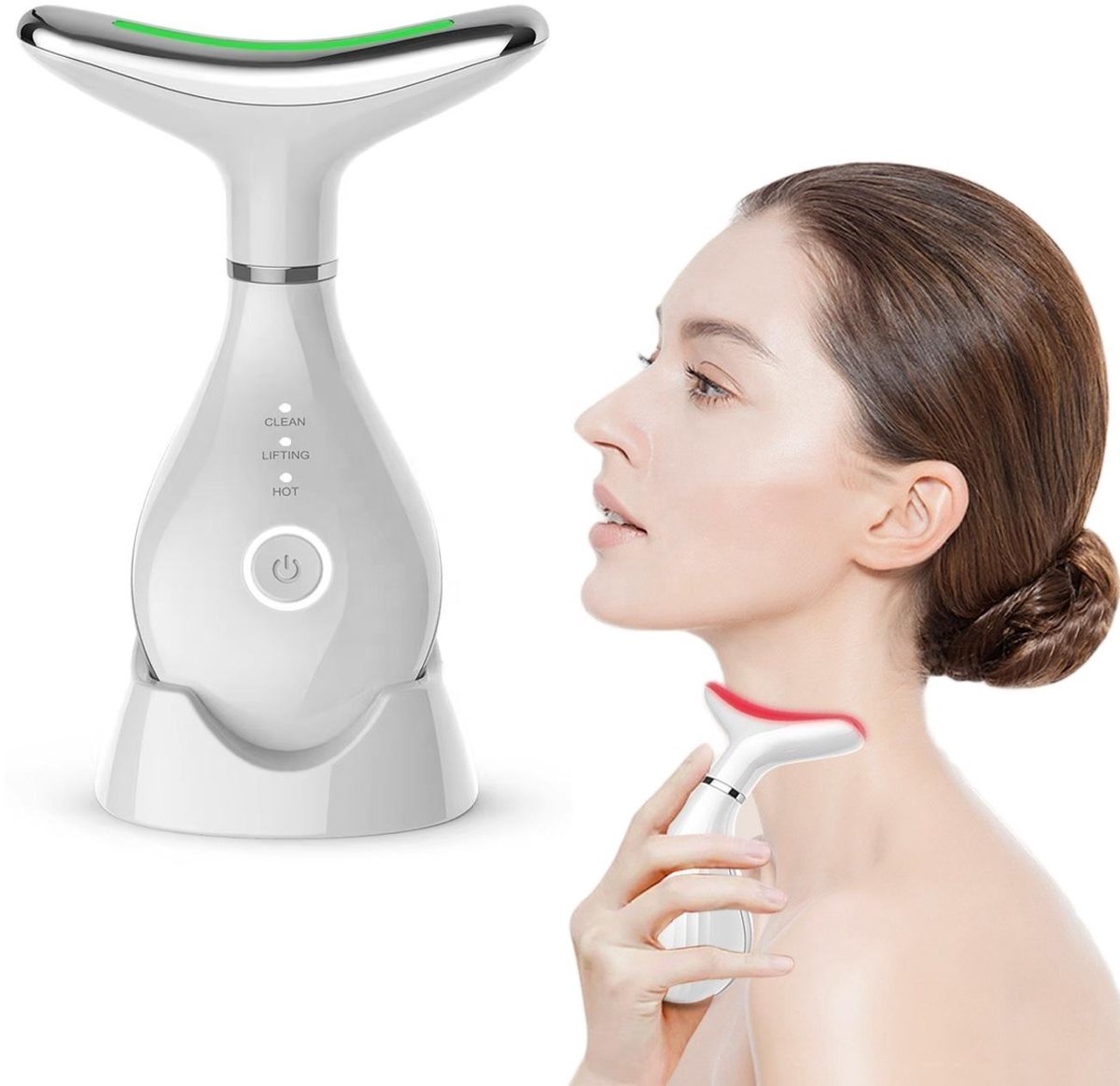 Facelift apparaat voor vrouwen - Huidverjongingsapparaat - Infraroodtherapie - Verminderen van Acne, Lijnen, Rimpels en Vermoeidheid - Gezichtsmassage & Nekmassage Apparaat - Blauw, Groen & Red Light therapie