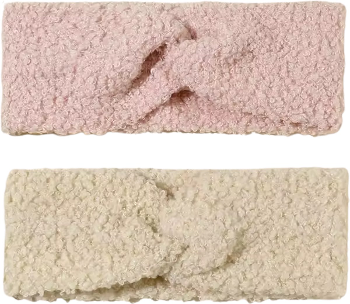 Zoettt Baby Haarbandjes teddy stof - 2 stuks - Roze/Beige