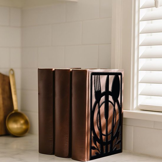 1 Pair Cutlery Metal Decorative Bookend - Heavy Duty Book Ends - Modern Non-Slip Bookholder Stand - Black Bookend Stoppers voor Desk Bookshelf Office Home - 13.5 x