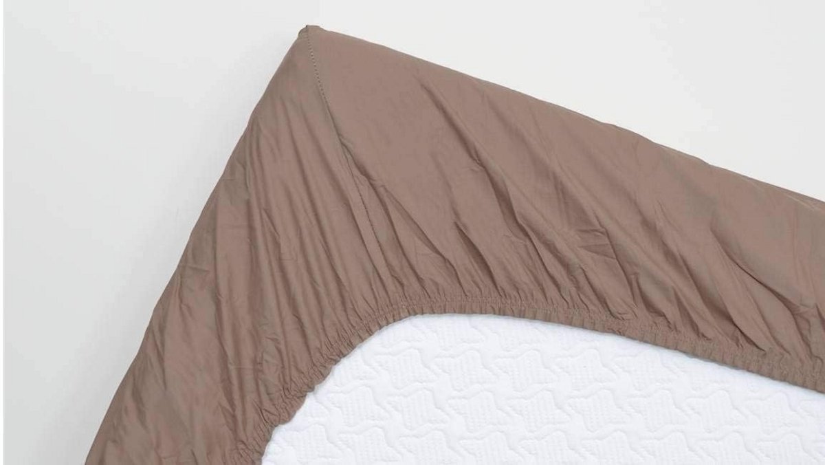 Hoeslaken Percale Katoen 180x210 cm Taupe - Geschikt voor Extra Brede Bedden