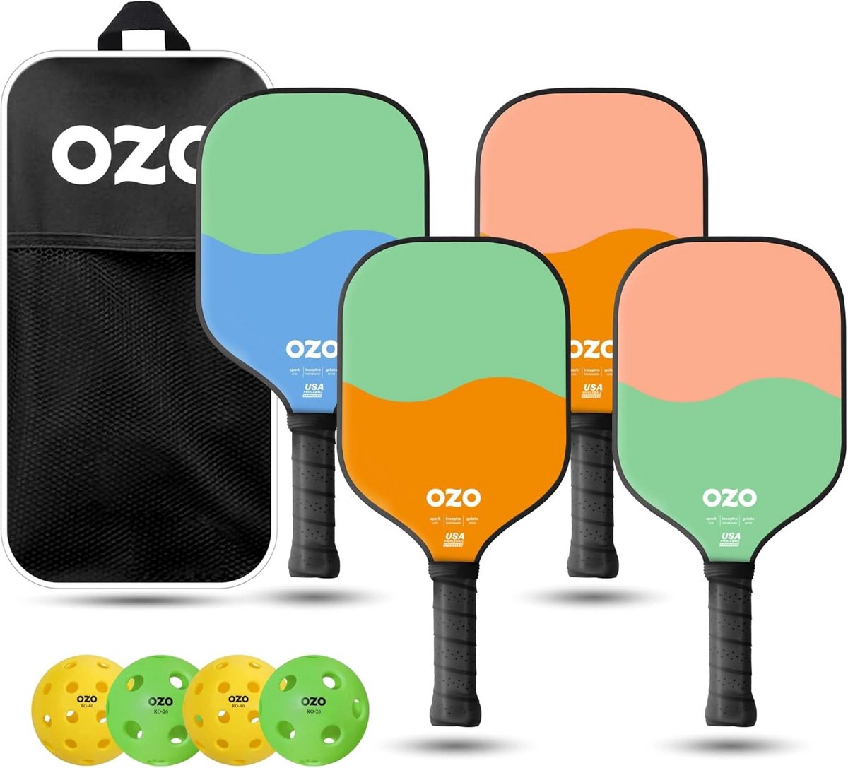 Pickleball Set - 4 Paddles, 4 Ballen en Draagtas