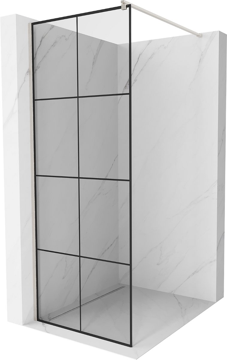 Mexen Kioto douchewand Walk-in 80 x 200 , zwart raster 8 mm, geborsteld nikkel - 800-080-101-97-77