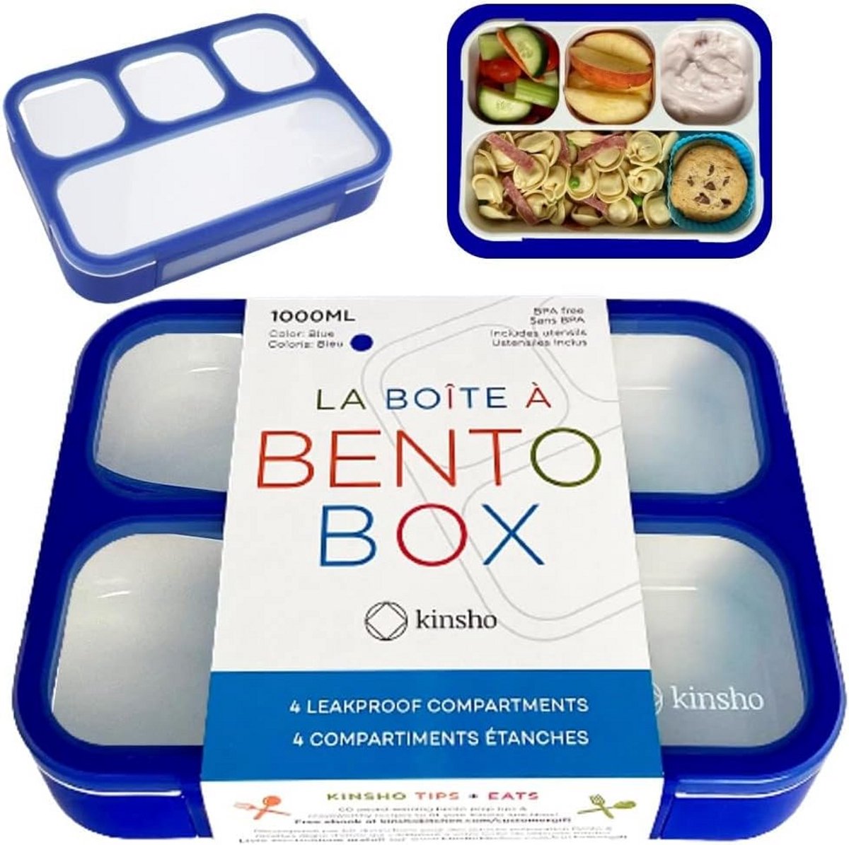Lekvrije bento lunchbox met 4 compartimenten voor kinderen en volwassenen