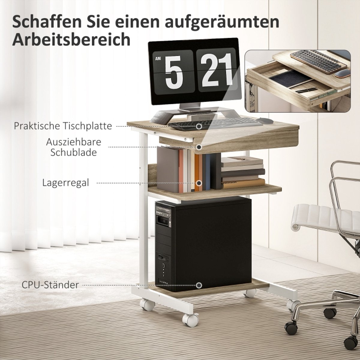 STILVORA Bureau 56 X 51 Cm - Met Lade En Planken thumbnail 3