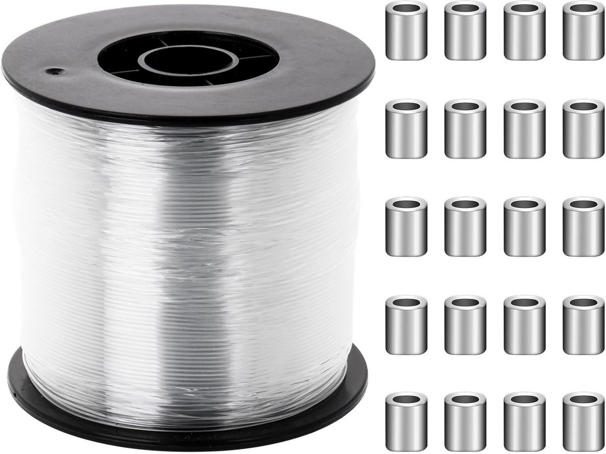 Sterk Nylon Draad 0.8mm x 200m Transparant - Inclusief 100 Aluminium Klemhulzen voor Knutselen en Vissen