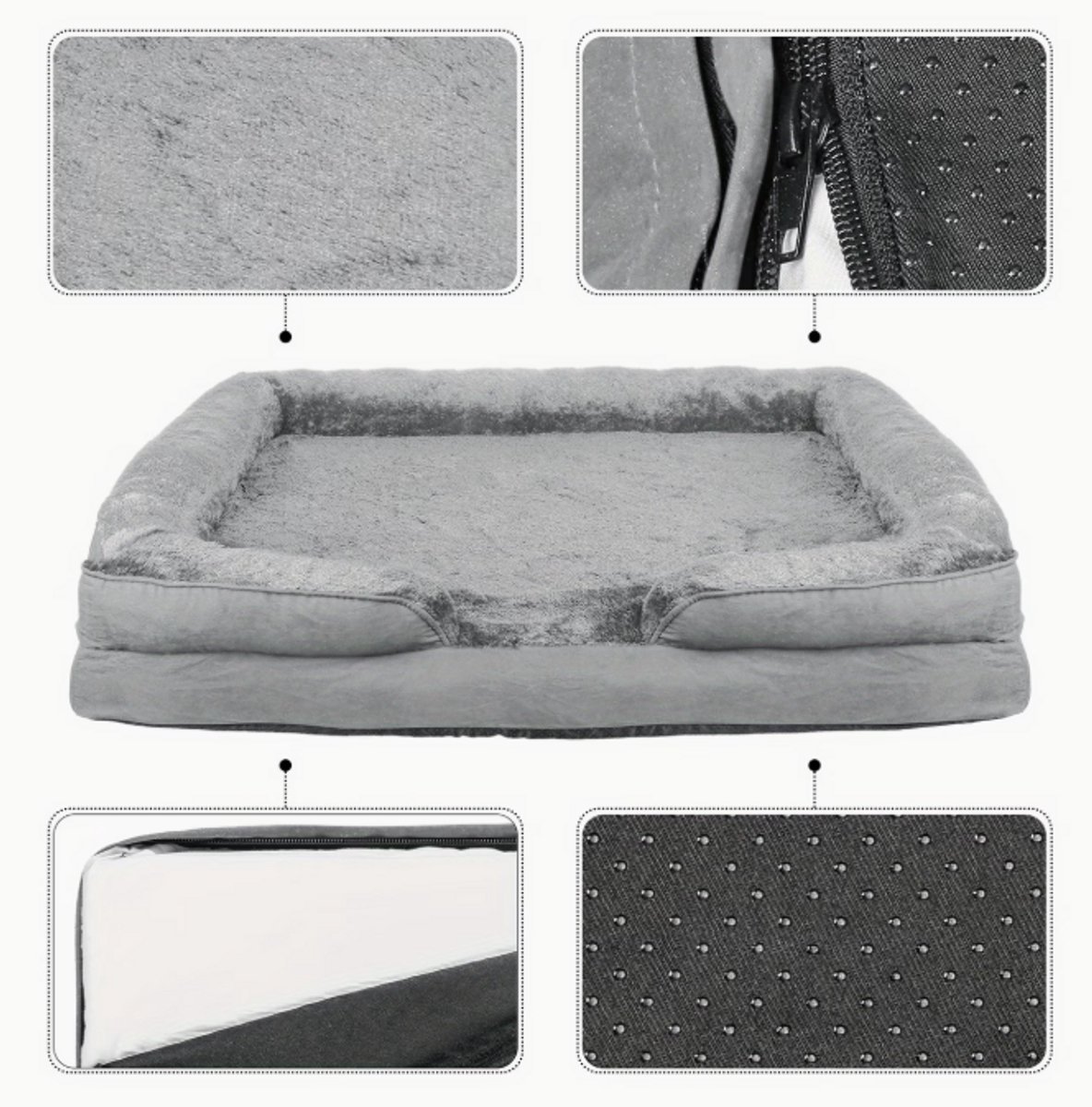 Groot U-Vormig Hondenbed – Zacht & Comfortabel met Pluche Vulling | 106×80×20 cm – Grijs thumbnail 4