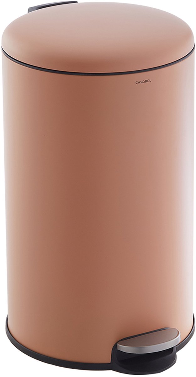 CASABEL 50L Keukenafvalbak - 100% roestvrij staal, vingerafdrukbestendig, ronde afvalbak met pedaal en deksel, terracotta