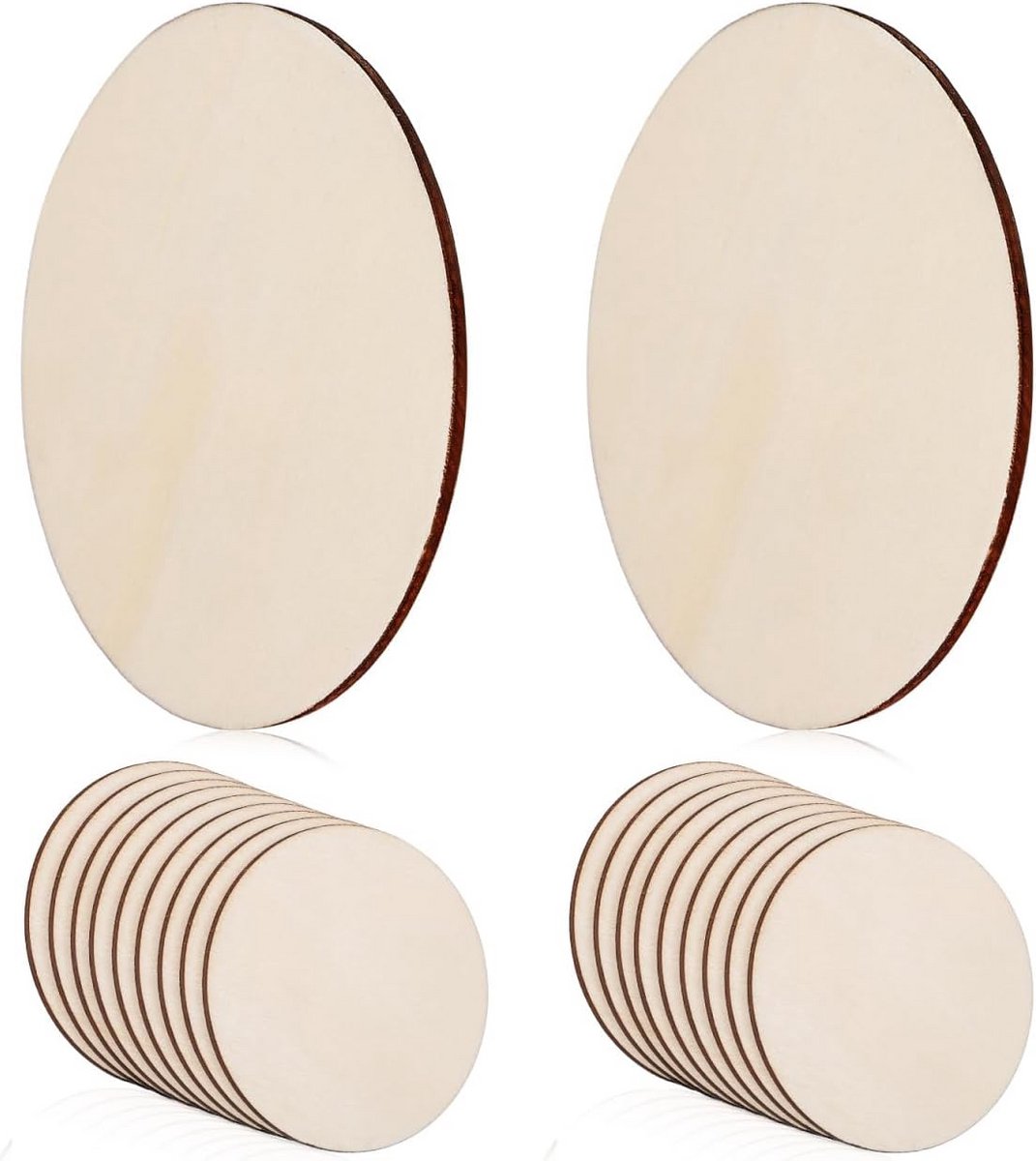 Onafgewerkte Houten Schijven 8 cm, 20 Stuks - Ronde Houten Platen voor Knutselen en Doe-het-zelf Houtwerk