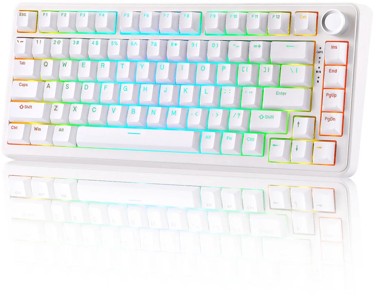 YUNZII B75 Wired - Mechanisch Gaming Toetsenbord - RGB Verlichting - 75% Layout - Hot-Swappable - Cherry Profile - PBT Keycaps - Gasket Mount - Bedraad - Wit
