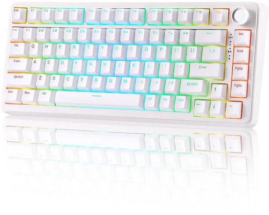YUNZII B75 Wired - Mechanisch Gaming Toetsenbord - RGB Verlichting - 75% Layout - Hot-Swappable - Cherry Profile - PBT Keycaps - Gasket Mount - Bedraad - Wit