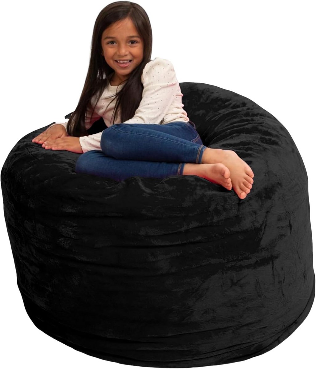 Grote Zitzak 90 cm - Comfortabele Fauteuil en Loungebank voor Volwassenen - Zwart Suède