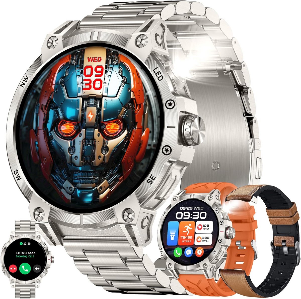 Heren Smartwatch met Bellen, 1.85" AMOLED Scherm, 5 ATM Waterdicht & Lange Batterijduur