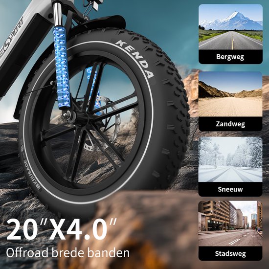 OneSport - Elektrische Fiets met 864Wh Uitneembare Accu - Max.100 km Bereik - 20×4 Inch Banden - Shimano 7 Versnellingen & Hydraulische Schijfremmen - Aluminium Frame - Wit van ONESPORT — afbeelding 5