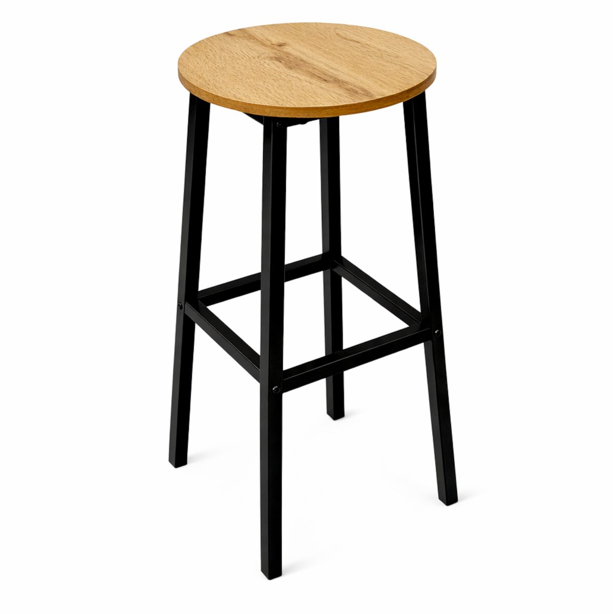 BEGRYF Barkruk - Eiken - Rond Zitvlak - Met Voetsteun - 32x32x65 cm - Industrieel Design - Houtlook Zitting