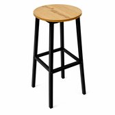Tabouret de bar BEGRYF - Chêne - Assise ronde - Met Voetsteun - 32x32x65 cm - Design Industriel - Assise aspect bois