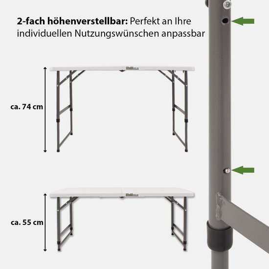 TRUTZHOLM - Klaptafel - 120 x 60 cm - In Hoogte Verstelbaar - Wit - Campingtafel - Vouwtafel - Kunststof - Voor 4-6 Personen van Merkloos — afbeelding 3