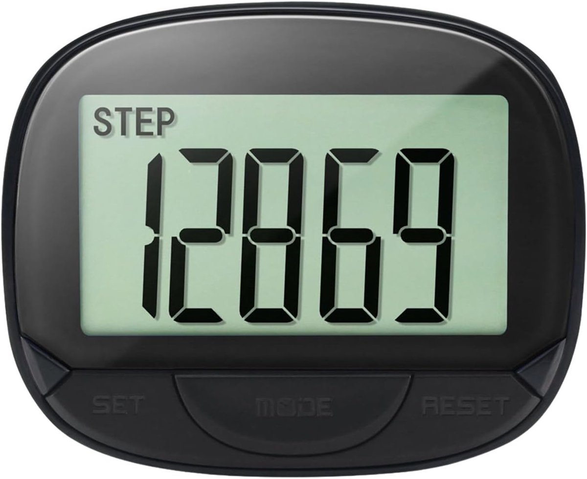 Stappenteller - Loopmeter - Gezondheid bijhouden - Grote cijfers - 65x52x23mm - Zwart