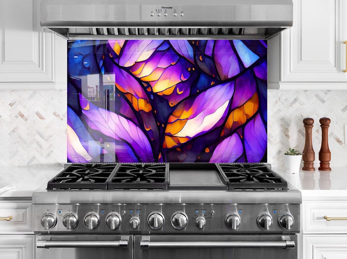 Glas Spatwand - Keuken Paneel - Kookplaat Bescherming - Gehard Glas - 40x40cm - Gekleurd Ontwerp