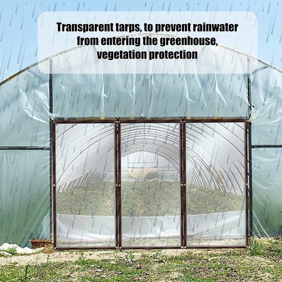 Transparante zeilen die regenwater buiten houden, ter bescherming van vegetatie in een kas.