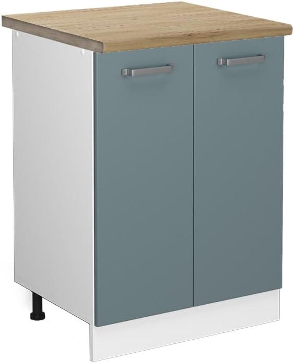 Keukenonderkast - Keukenkast met werkblad - Keukenopslag - Inclusief werkblad - 60 cm breed - Blauw-grijs