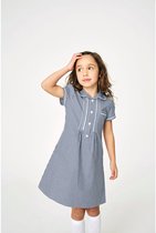 Next - Meisjes - Geruite schooljurk met kant, knopen aan de voorkant en hoog aandeel katoen - Blauw