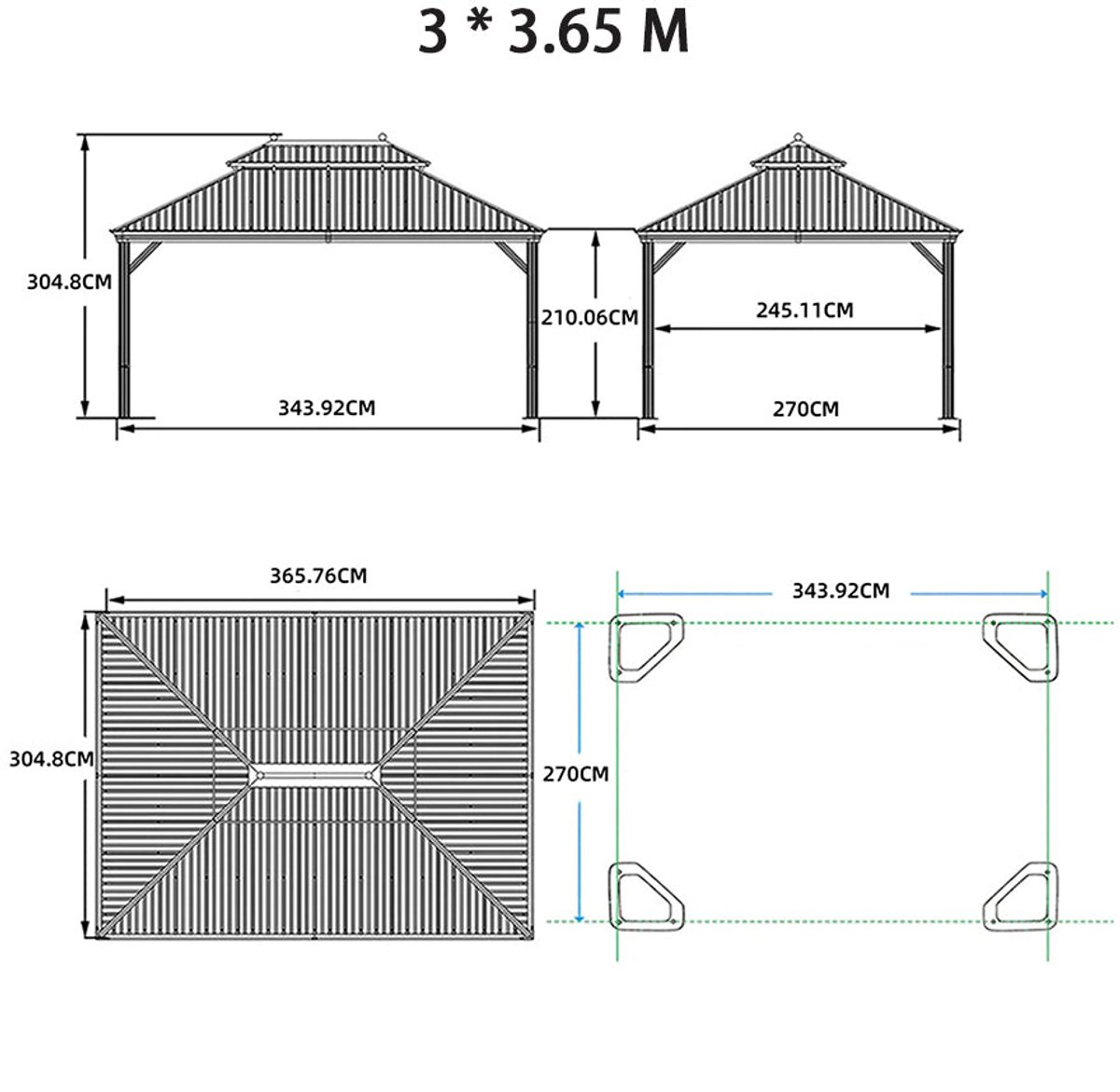 Purple Leaf Hardtop pavillon 3,65 x 3 m - bronze