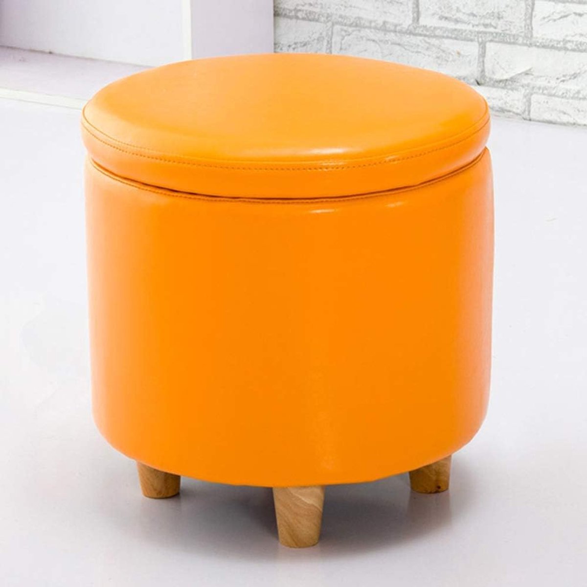 Opbergbank Rond - Voetenbank Poef - Ruimte Besparen - Scharnierende Klep - 42x42x42cm - Zwart