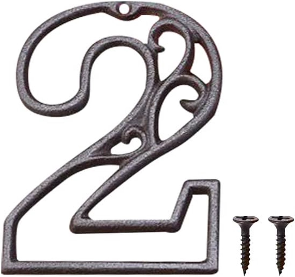 Huisnummer Gietijzer - Adresbord Metaal - Voordeur Decoratie - Rustieke Uitstraling - 4.5 Inch - Nummer 2