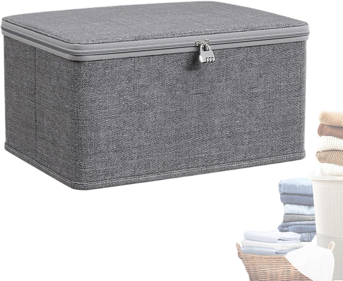 Opbergmand - Opbergbox Deksel - Kleding Opbergen - Afsluitbaar Met Slot - 40x30x21 cm - Grijs