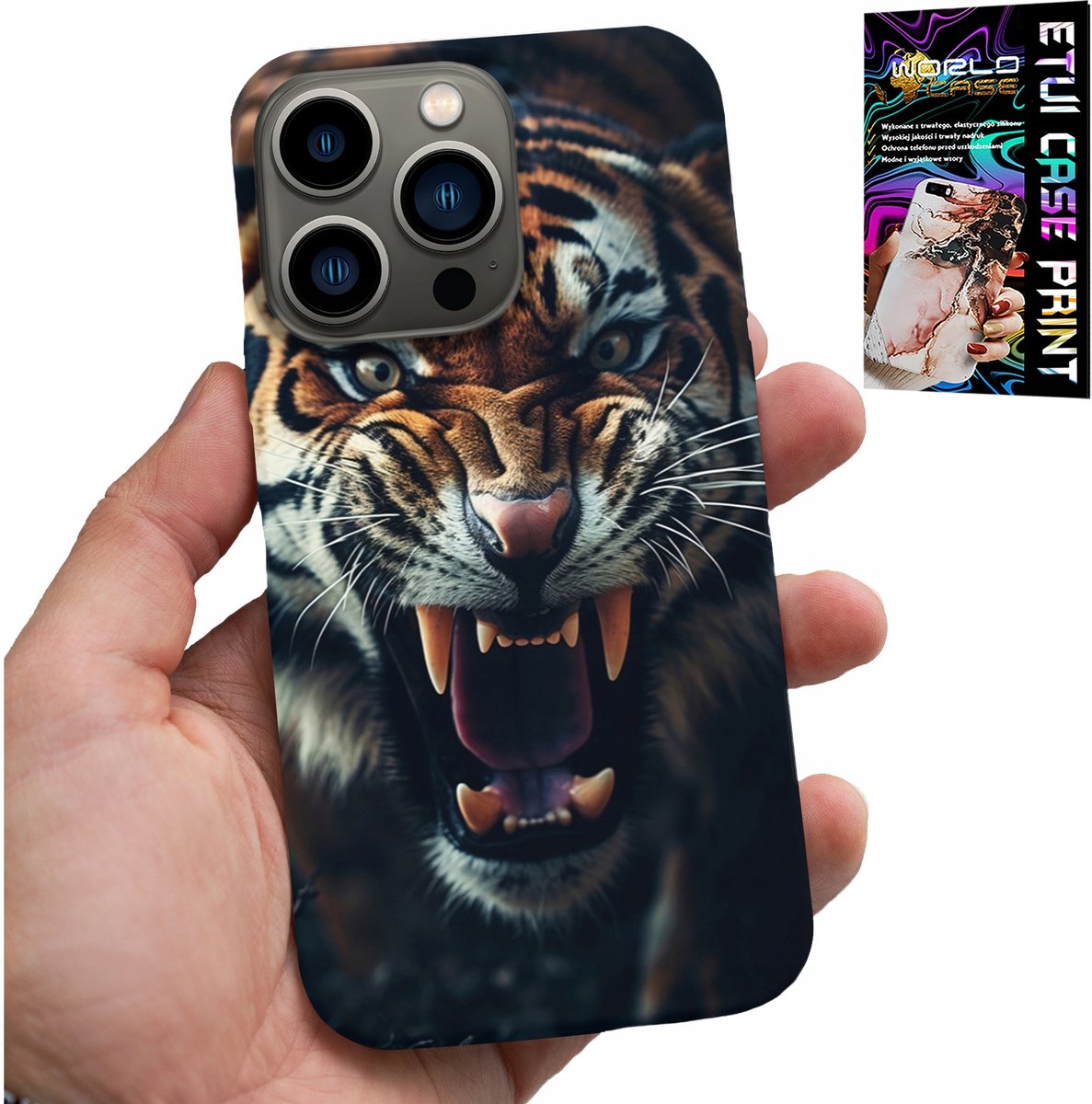 IPHONE 14 PRO HOESJE - TIJGER, LEEUW, SAFARI DIERENPATROON ACHTERKANT