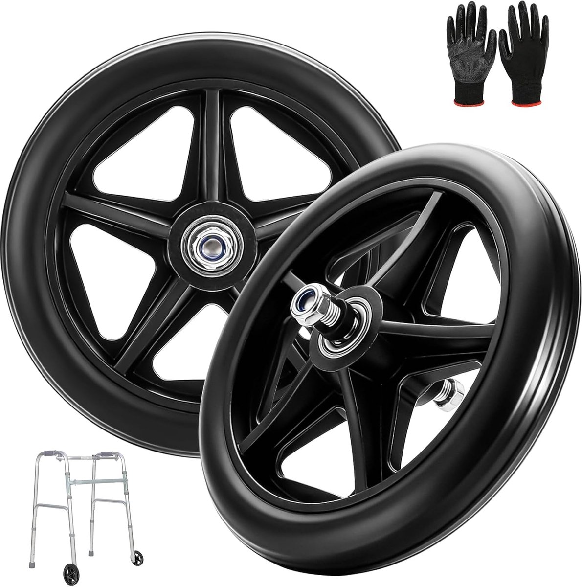 Reservewieltjes Set - Rollator Voorwielen - Mobiliteit Verbeteren - Duurzaam PU Materiaal - 200 mm Diameter - Zwart