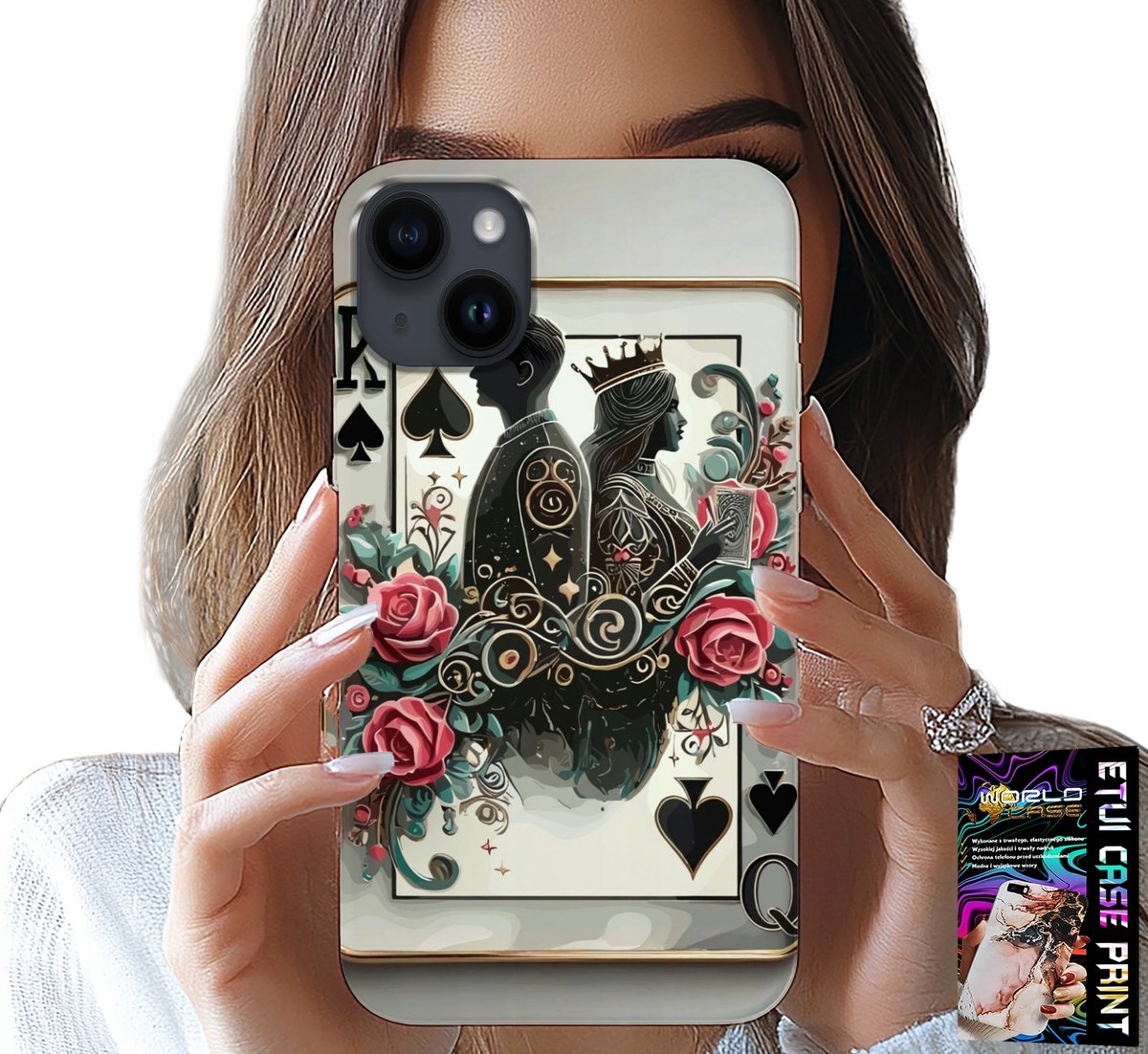 HOESJE VOOR IPHONE 14 PLUS - KING QUEEN POKERKAARTEN + GLAS