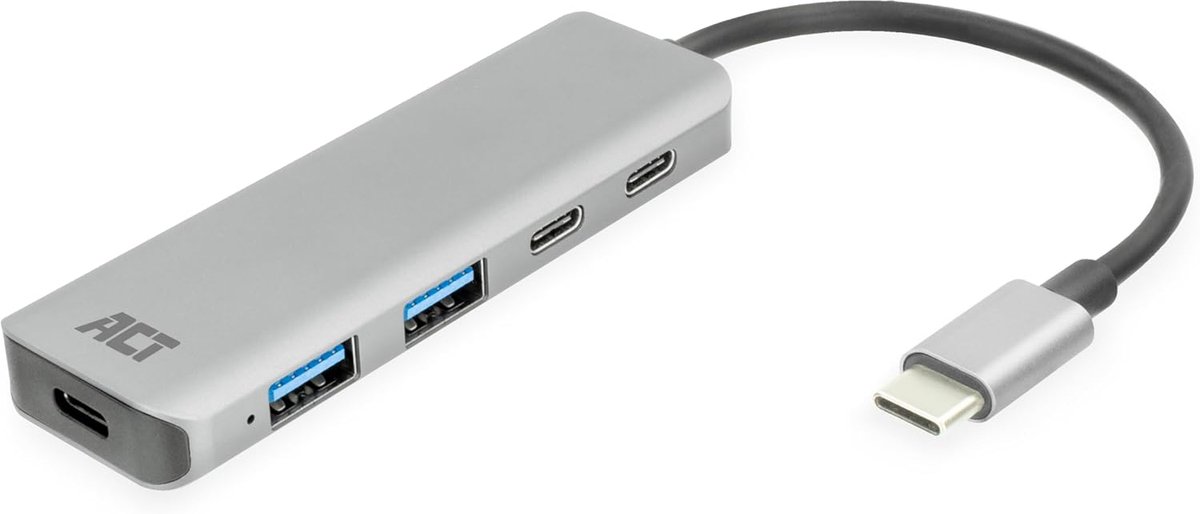 USB-C Hub - Poorten Uitbreider - Laptop Connectiviteit - Vier Poorten - Aluminium - Zwart Grijs