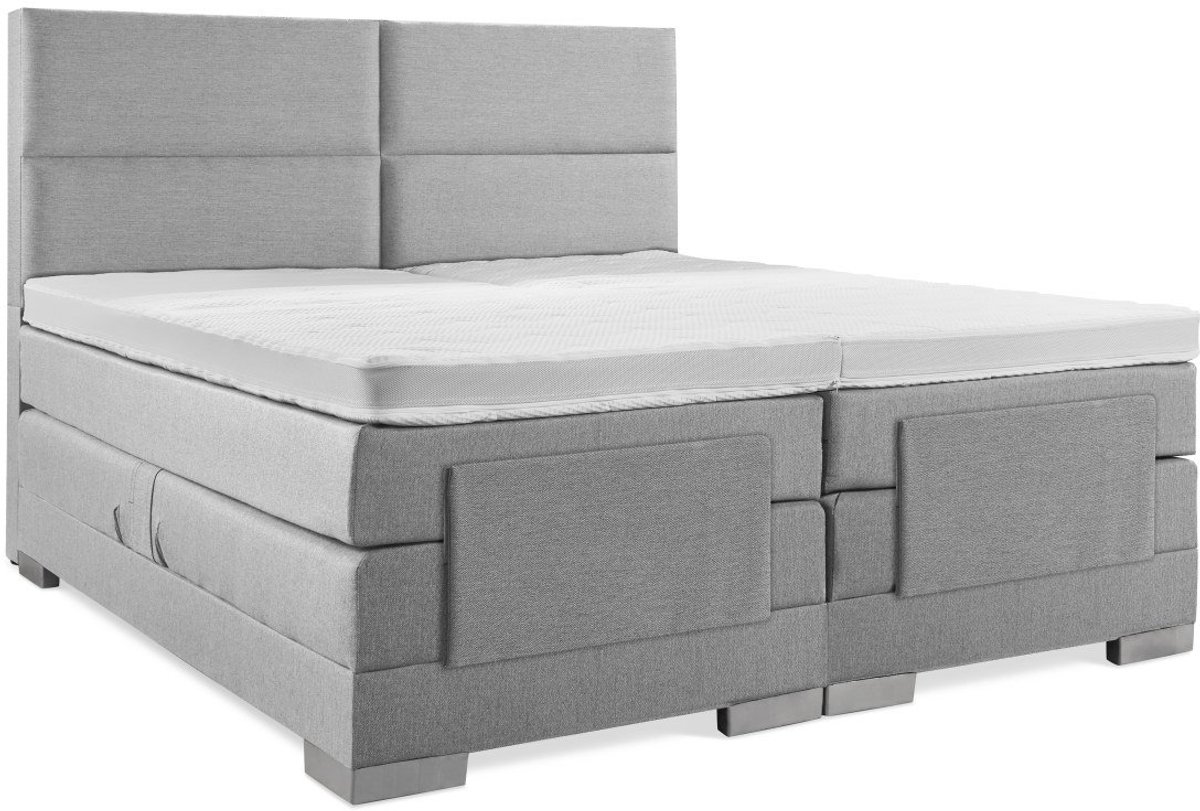 Elektrische Boxspring - 100x210 - Incl. 4 vlaks hoofdbord - Zilvergrijs met plint