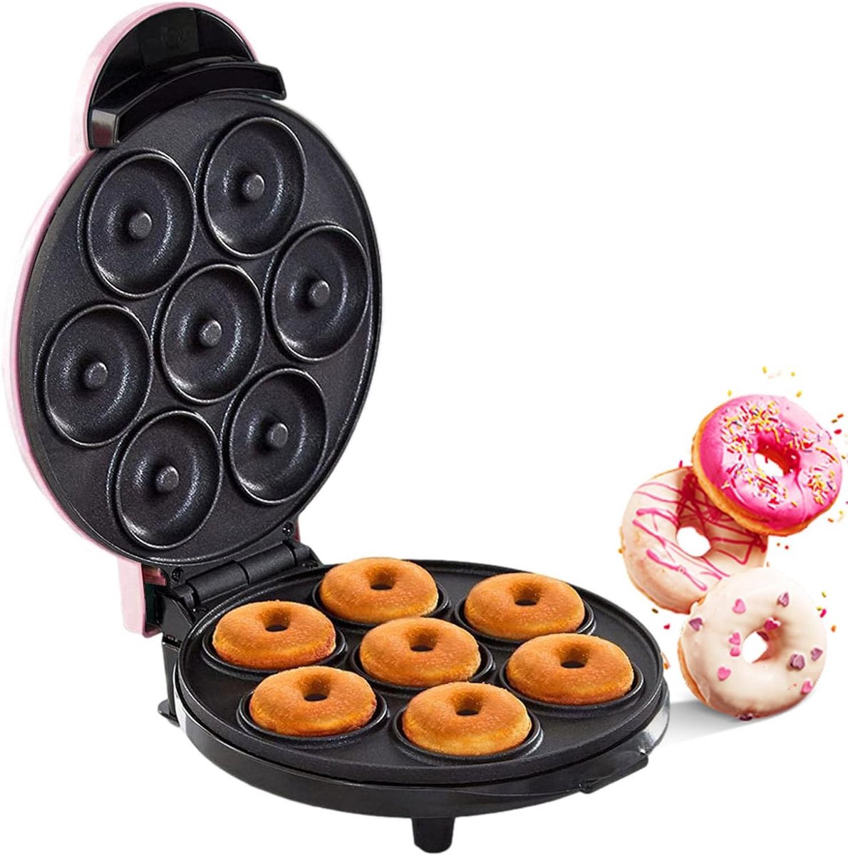 Donut Maker - Bakapparaat - Thuis Gebak Maken - Antiaanbaklaag - 21.5 x 26.6 cm - Roze