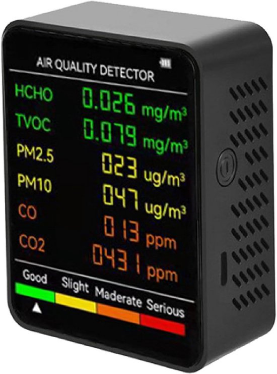6-in-1 Luchtkwaliteitsmeter Indoor PM2.5 PM10 TVOC Detector met Kleurdisplay